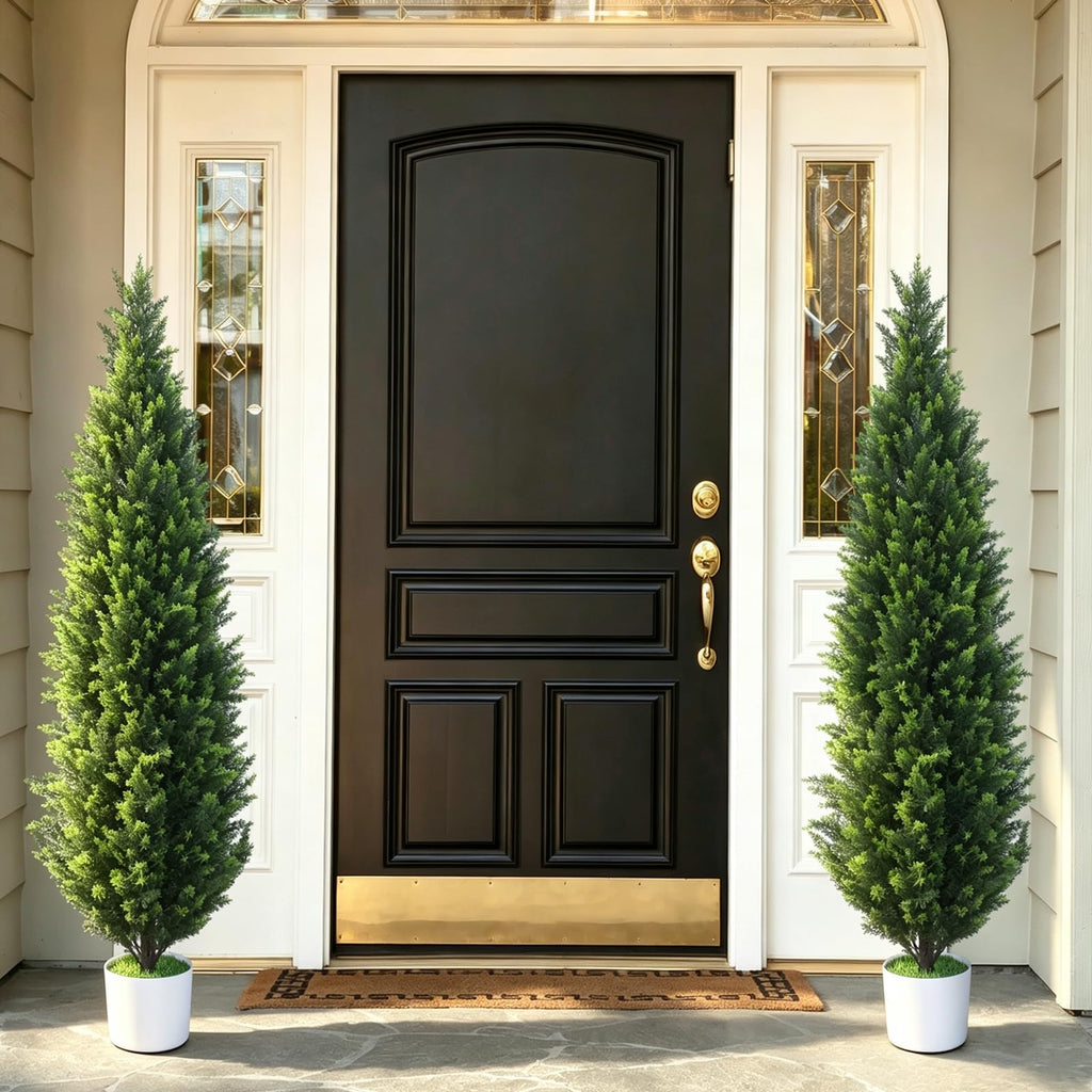 2 Pack 5Ft Artificial Cedar Topiary Tree w/ 2 Stake & Pot for Porch