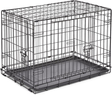 30-Inch New World Crate for Medium Breeds, 21-40 lbs, Double Door Folding Dog Crate, Leak-Proof Tray & Secure Latches