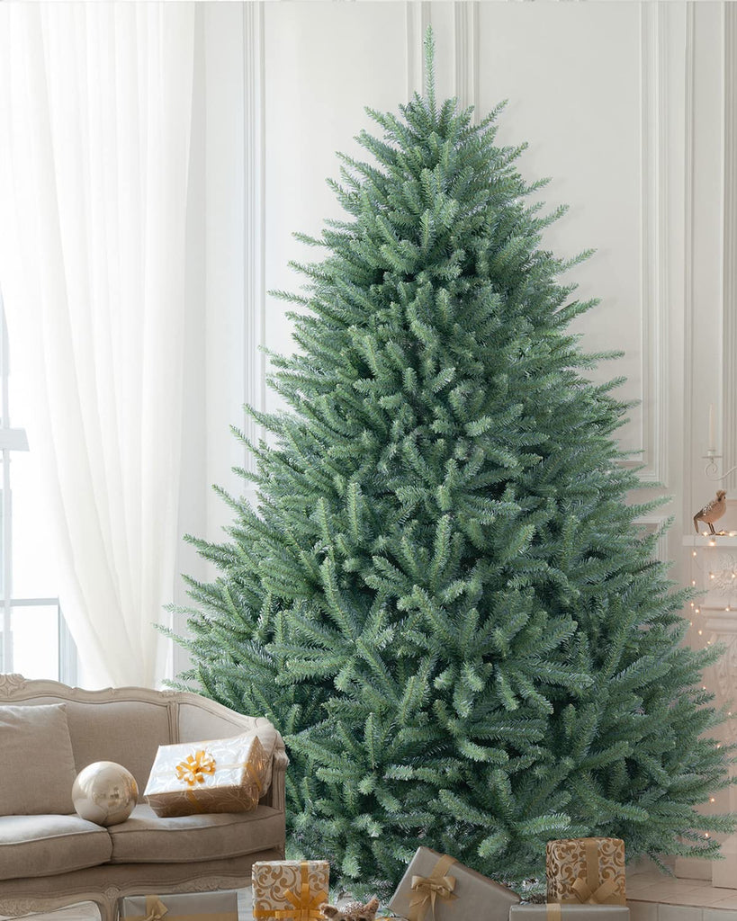 9FT Pre-lit Christmas Tree Premium Artificial with 1500 Clear LED Lights, Full Hinged Blue Spruce Full Xmas Tree 9