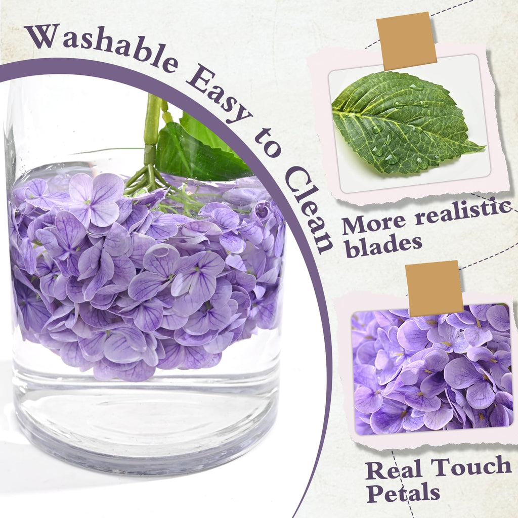Hydrangea Artificial Flowers, 21in Real Touch Artificial Hydrangea Flowers, Purple Latex Full Flower Head with Stems