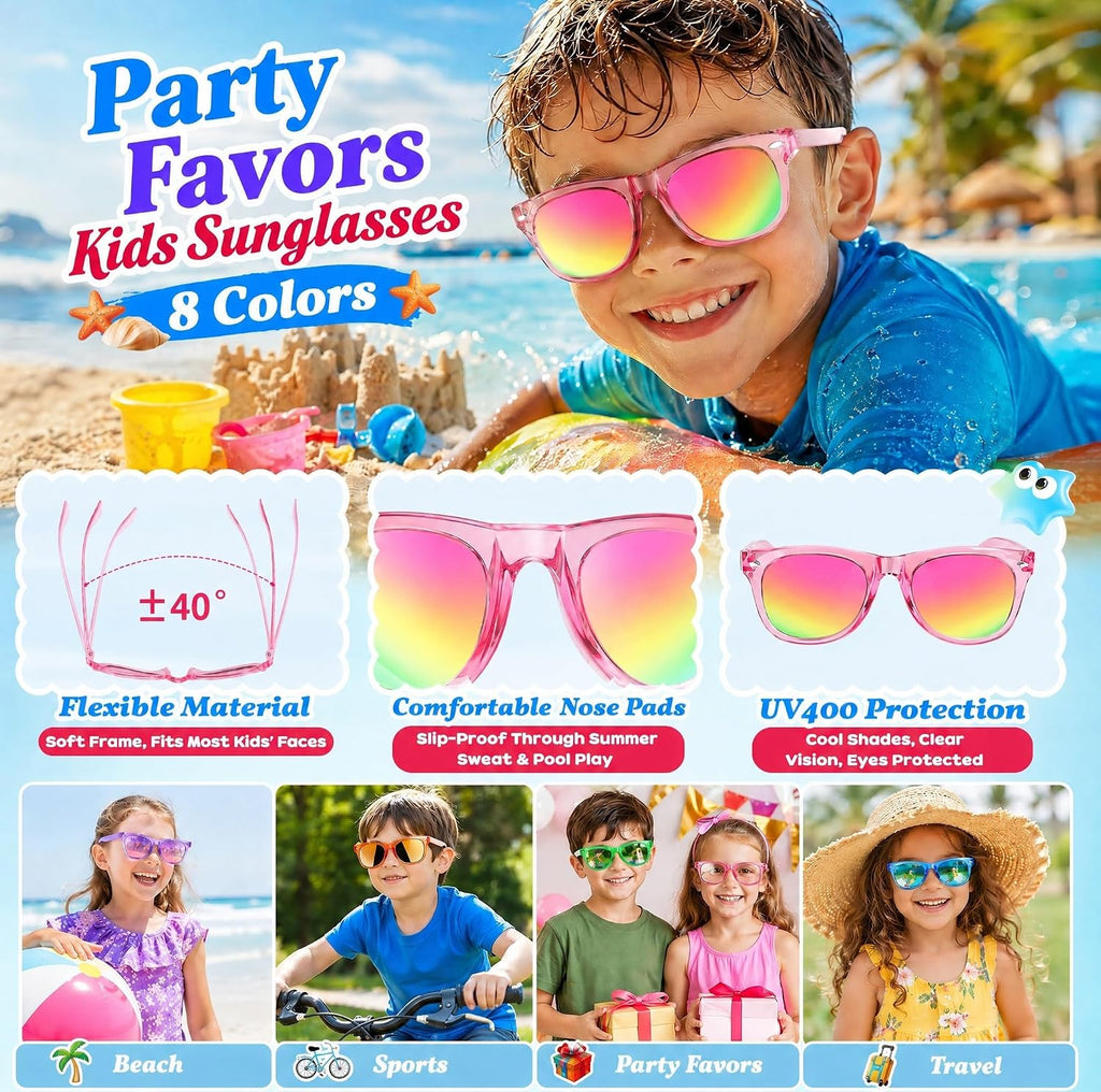 Kids Sunglasses Bulk - Party Favors for Boys Girls Ages 3-8, Neon Colors with UV 400 Protection