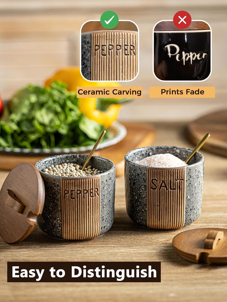 Salt and Pepper Containers for Countertop, Ceramic Salt Pepper Bowls - Set of 2
