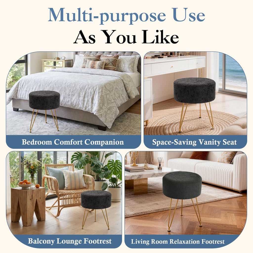 Velvet Vanity Stool, Heavy-Duty Makeup Stool with 4CM Thick Cushion, Round Ottoman Footrest Chair, Dressing
