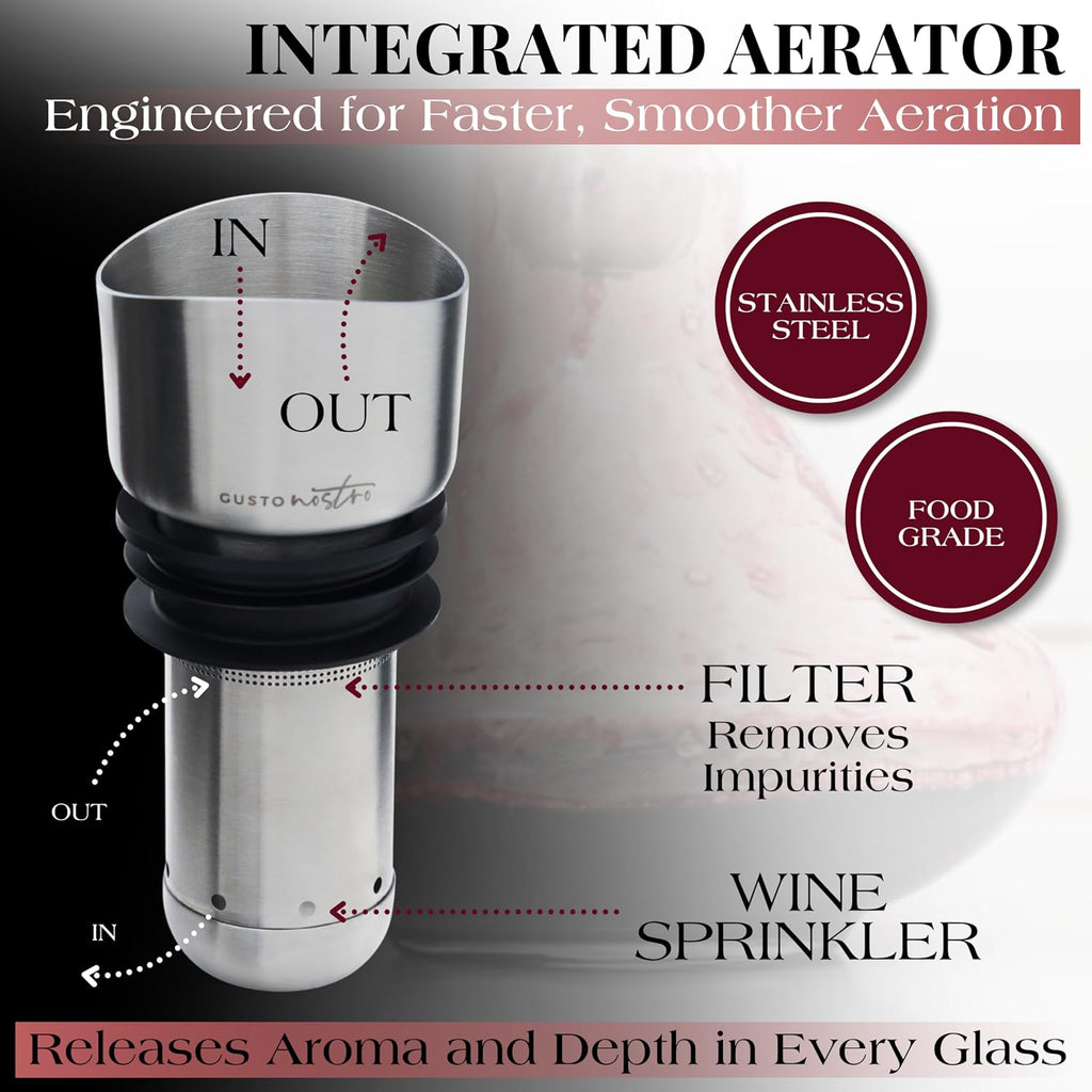 Crystal Wine Decanter with Aerator Pourer - Premium Hand-blown Lead-free Glass Wine Decanter Set for Red Wines