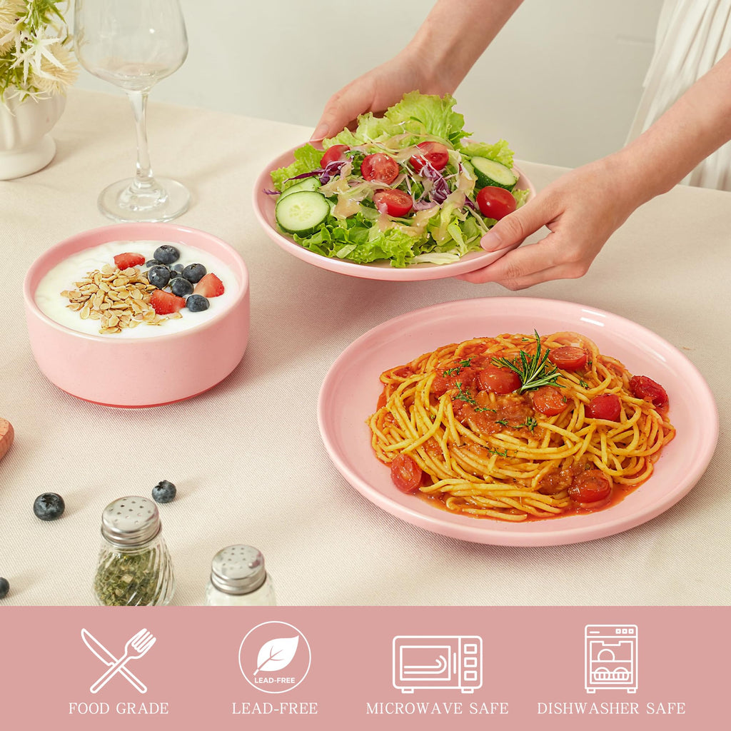 12 Piece Dinnerware Set, Dish Set for 4, Pink