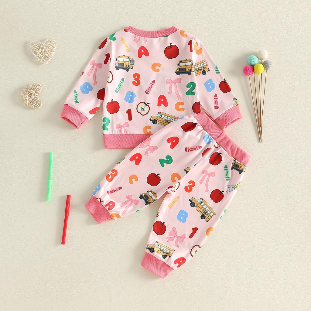 Kids Toddler Boy Girl Back to School Outfit First Day of School Smocked Sweatshirt Pants Set Kindergarten Outfits