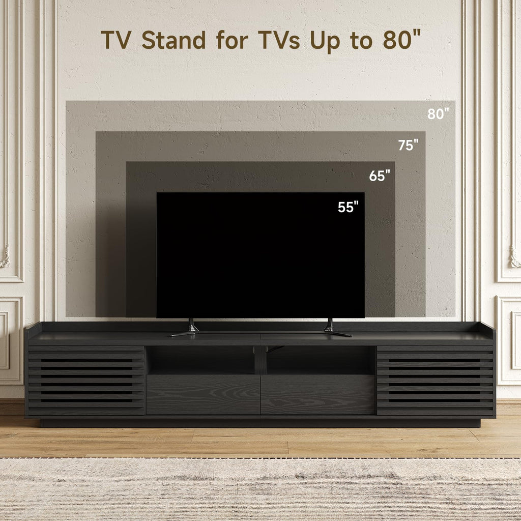 78.7" TV Stand for TV Up to 85", Mid-Century Modern TV Console Black