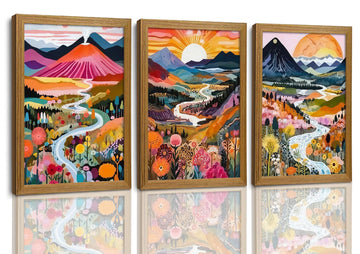 Landscape Framed Wall Art Colorful Mountain Wall Decor 12x16in