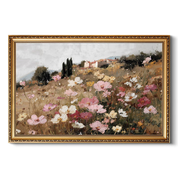 Large Framed Floral Wall Art 24''x36'', Spring Wildflower Landscape Painting Countryside Meadow Flowers Gold Frame