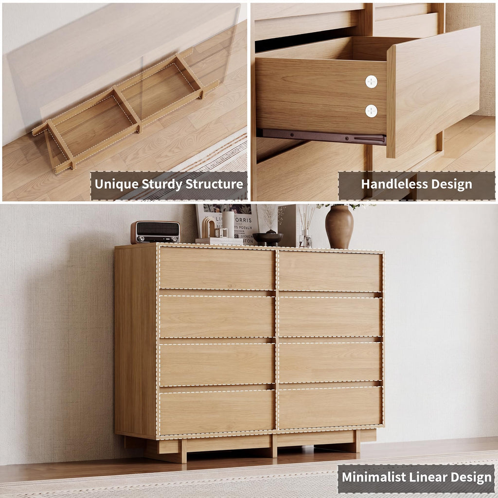 Oak 8 Drawer Dresser, 53" Wide Chest of Drawers