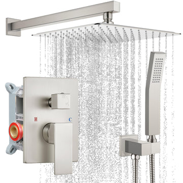Shower Faucet Set with Handheld Spray Brushed Nickel,10'' Head