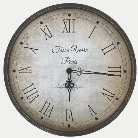 Tasse Verre 12 Inch Vintage Wall Clock - Farmhouse Decor Distressed White Washed Mechanical Quiet Silent