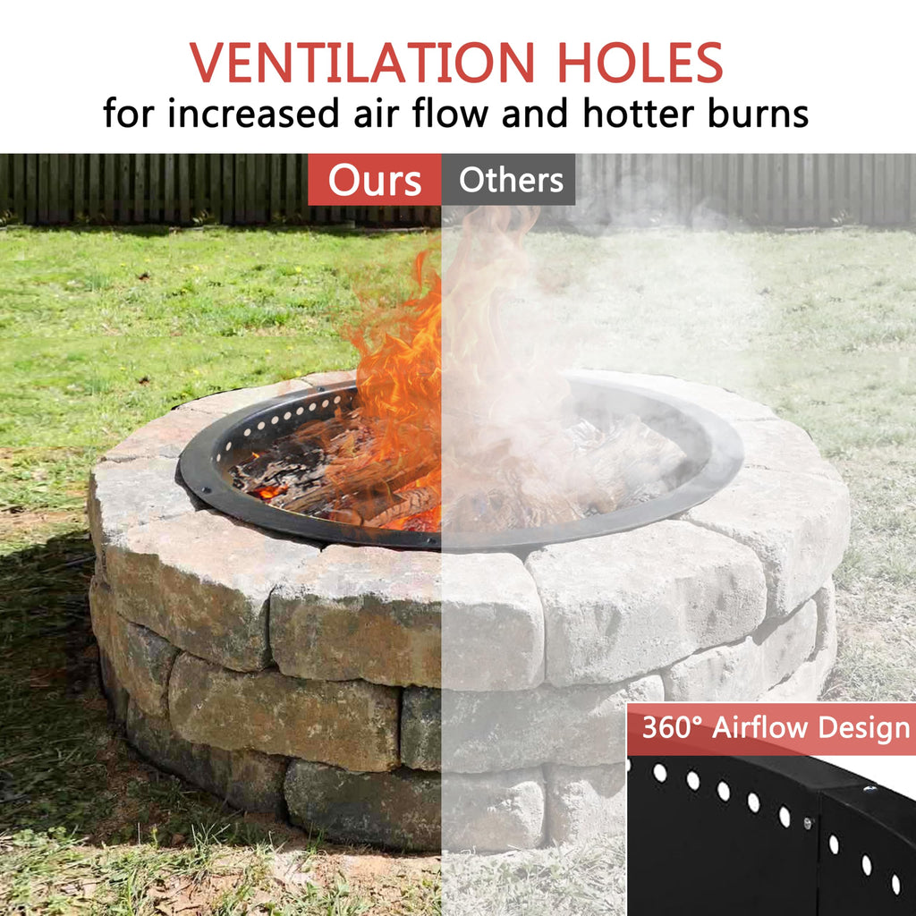 Outdoor 64-Inch Outer/60-Inch Inner Fire Pit Ring Smokeless, Duty Solid Metal Steel Round Firepit Rim Insert for DIY