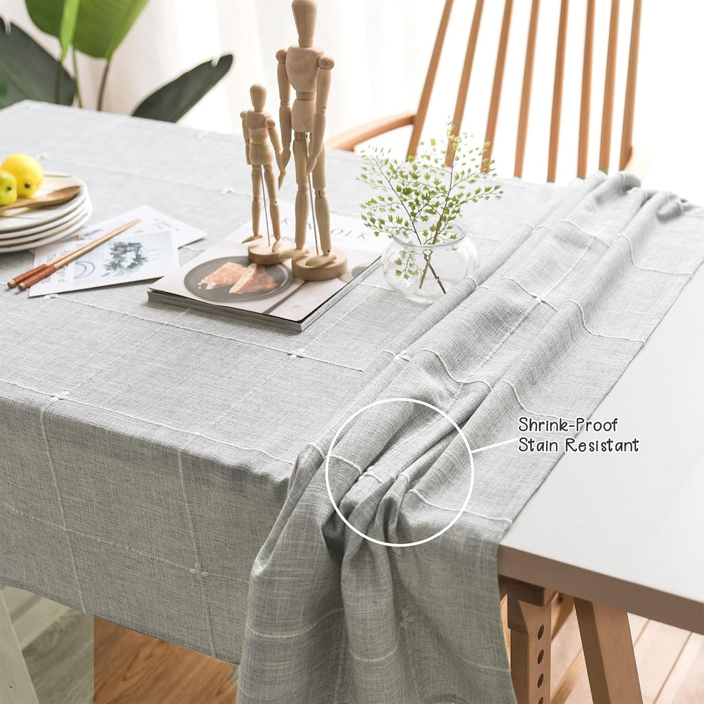 Solid Embroidery Lattice Tablecloth Cotton Linen Dust-Proof Checkered Table Cover Dinning Tabletop Decoration