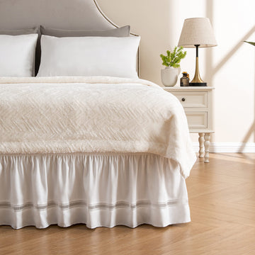 Wrap Around Ruffled Lace Bed Skirt, Elastic Dust Ruffle with Adjustable Belts, Easy to Put On, Bed Frame Cover