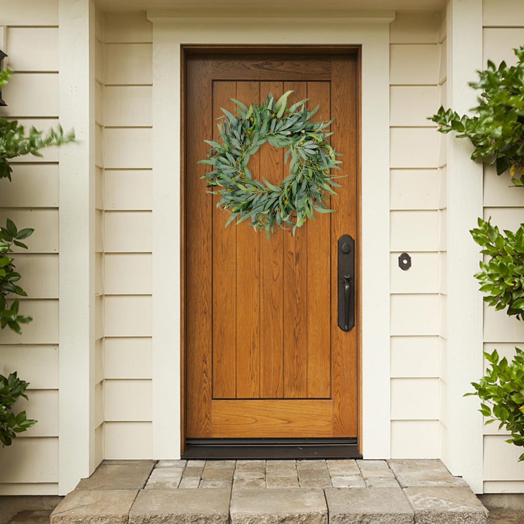 Artificial Olive Wreath for Front Door 20 inch Greenery Wreath with Olive Leaves Olive Bean Green Leaves Wreath