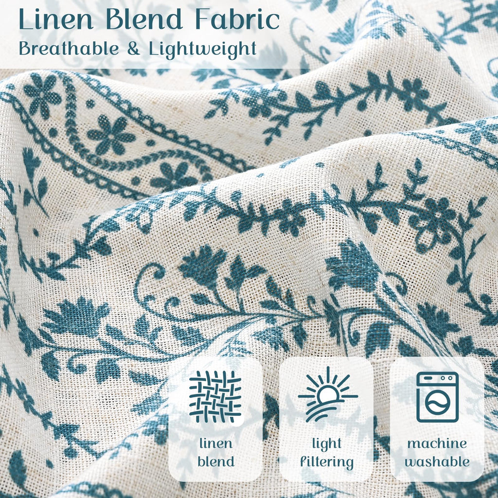 2 Pack Boho Valance Curtains Vintage Linen Kitchen Valances for Windows Light Filtering Bohemian Floral Valance Rod