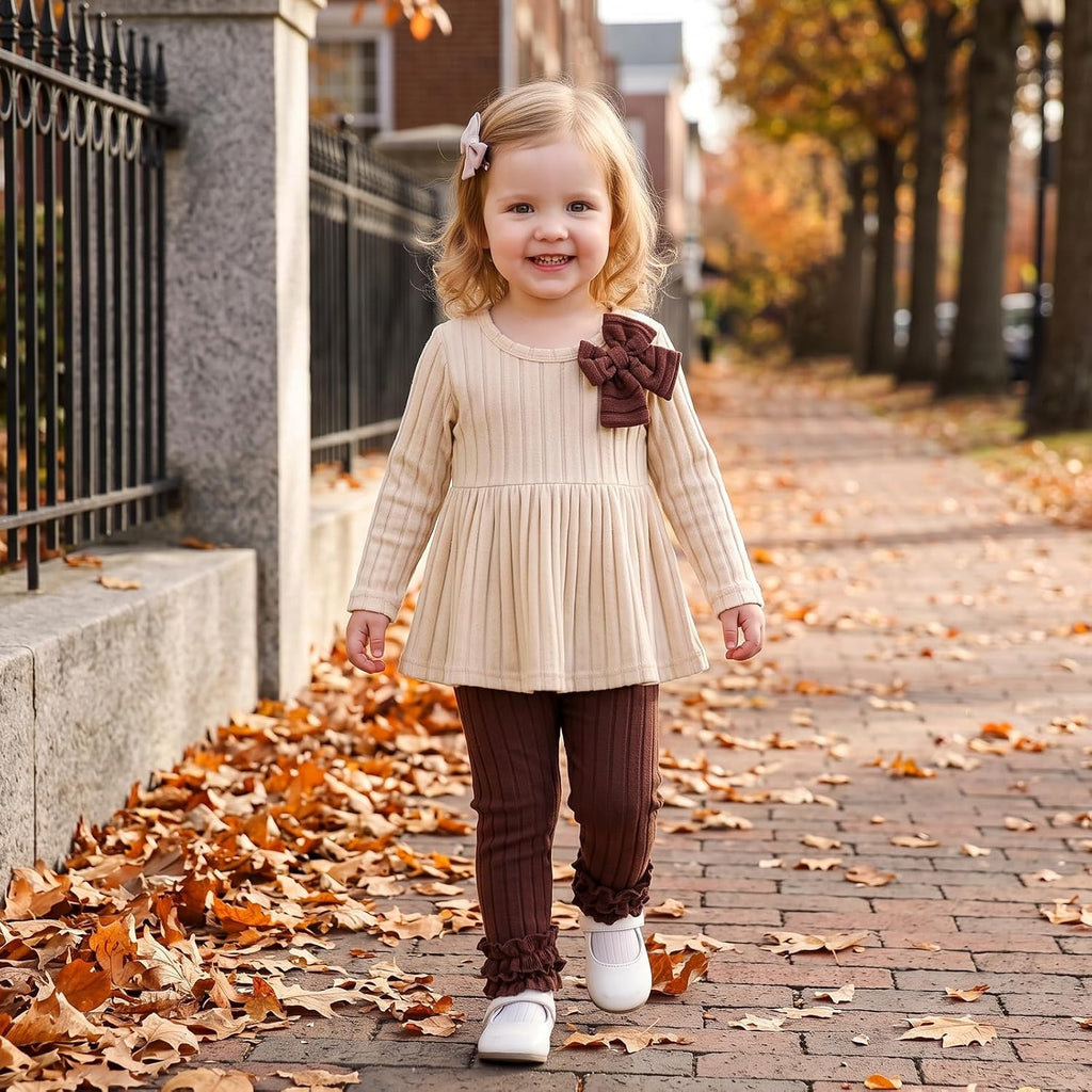 Toddler Baby Girl Outfits Long Sleeve Bow Top and Pants Set