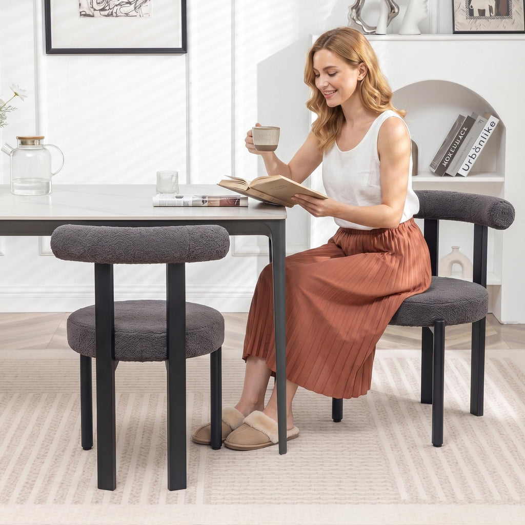 Boucle Dining Chairs Set of 4 Kitchen & Dining Room Chairs(Gray)