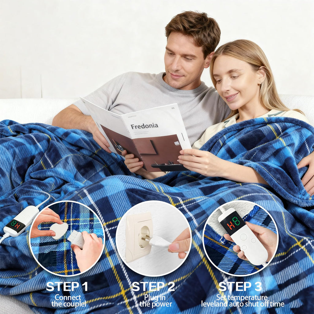 Heated Blanket Electric Twin, Soft Flannel Heating Blanket with 8 Hours Auto Off 10 Fast Heating Levels Machine