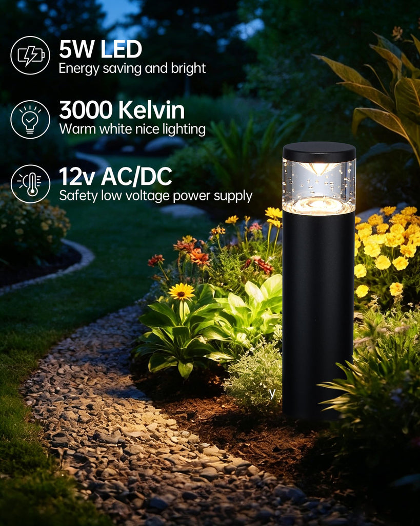 6Pack Low Voltage Bollard Landscape Lights, 12V Aluminum Path Light