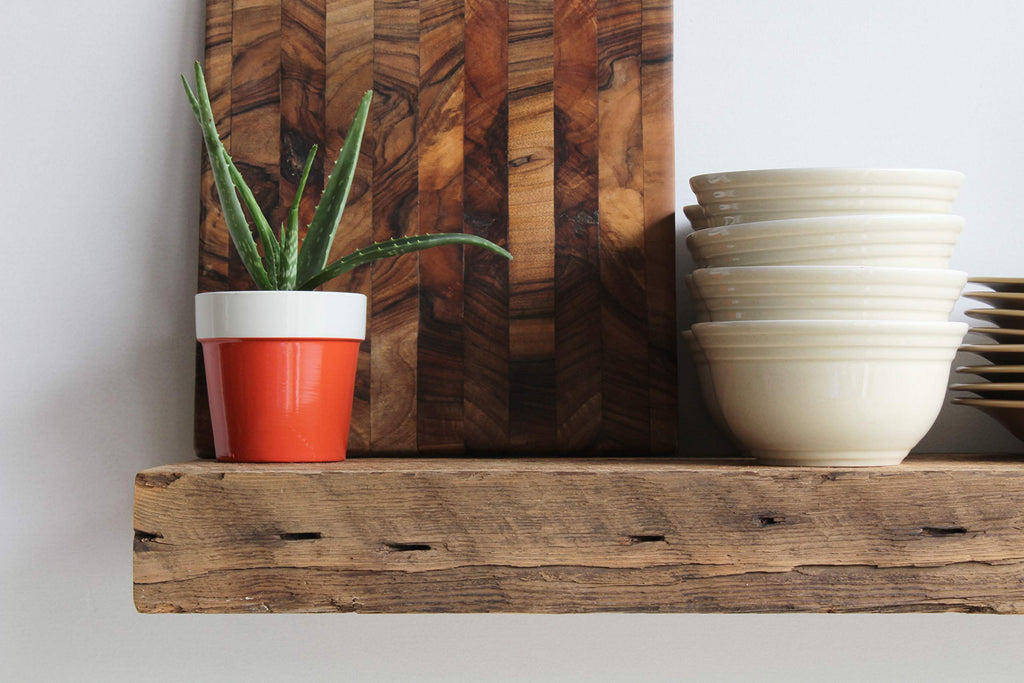 Reclaimed Barn Beam Deep Shelves | Deep Shelves with Brackets Included, Set of 2 | (Natural Low Profile Bracket, 36"