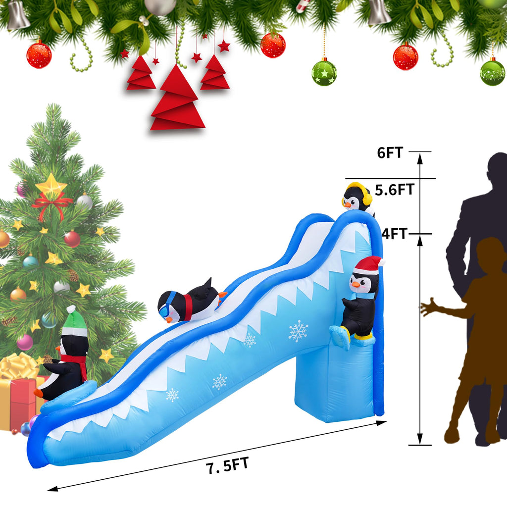 6FT Christmas Inflatables Decorations Outdoor Penguin Slide Blow Up Build-in LED Lights for Yard Lawn Indoor Holiday