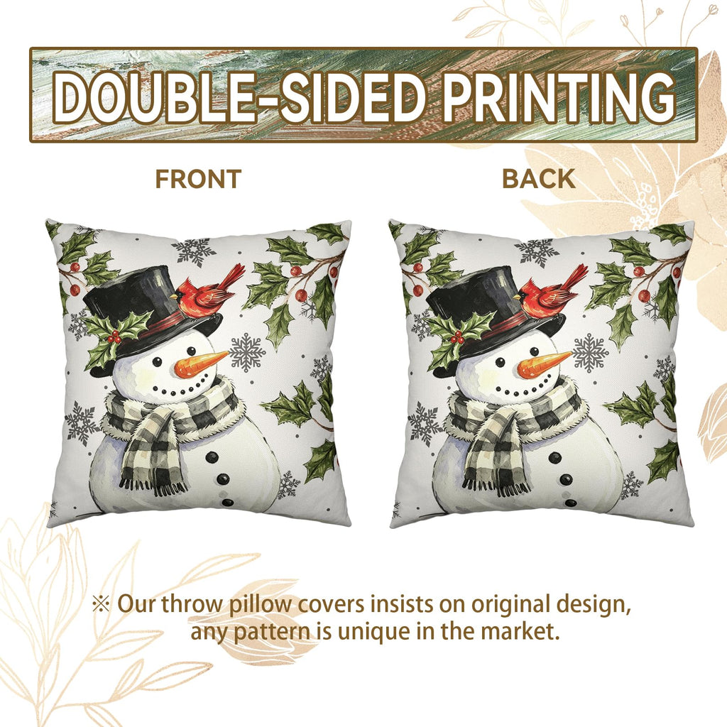 Winter Snowman Pillow Covers 20x20 Inch Holly Pillows Cover 2pcs