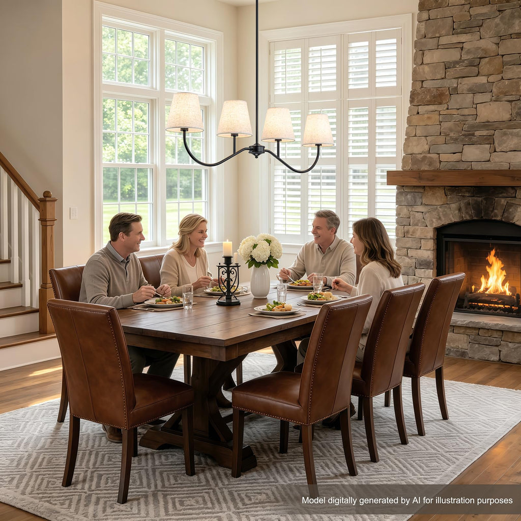 Matt Black Modern Linear Chandelier with White Fabric Shades