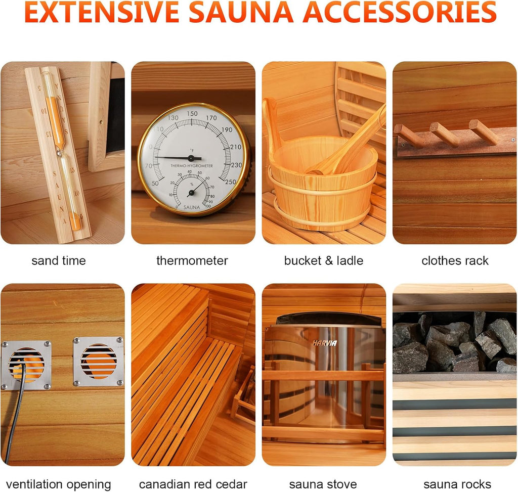 Outdoor 3-4 Person Steam Sauna, Canadian Red Cedar Sauna Room , Withstand Outdoor Temp 6KW ETL Heater 220V/195°F