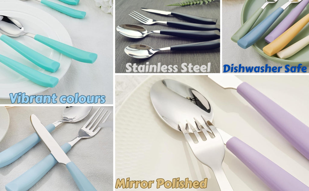 16 pcs Flatware Set Stainless Steel Wide Handles Serves 4 Gray