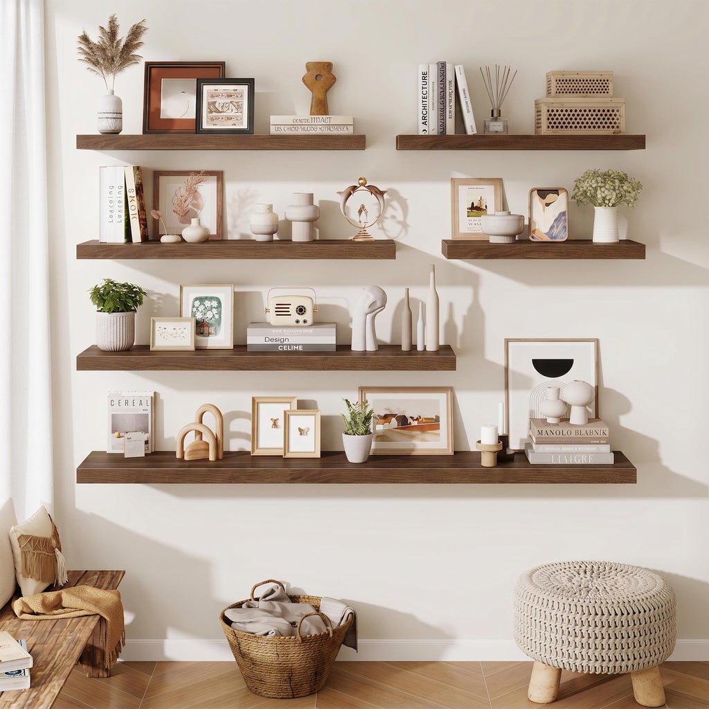 Wood Floating Shelves 20 Inch, 10 Inch Deep Shelves Wall Mount, Wall Shelves with Invisible Bracket, 20" Floating