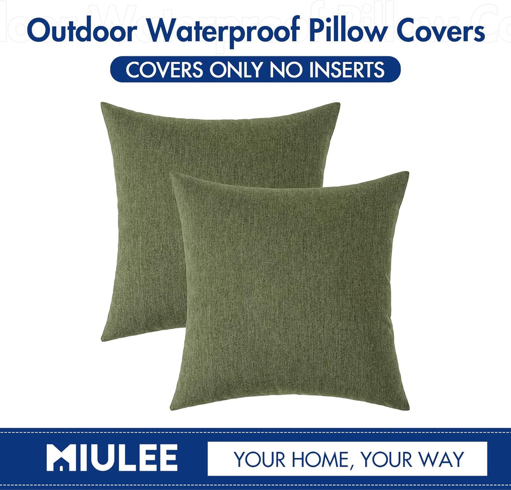 Pack of 2 Decorative Outdoor Solid Waterproof Throw Pillow Covers Faux Linen Garden Farmhouse Cushion Cases