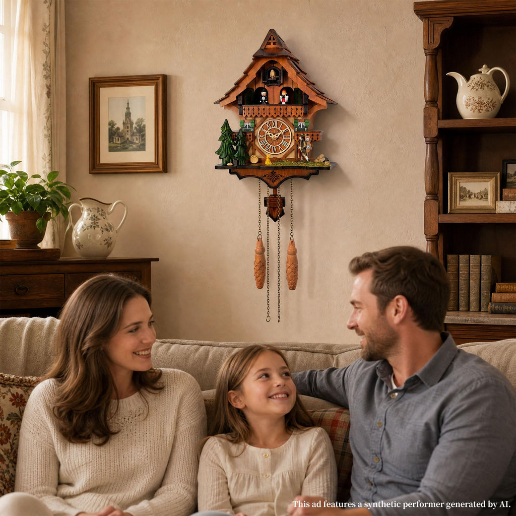 Cuckoo Clock with Rotating Dancers, Black Forest Chalet, Quartz