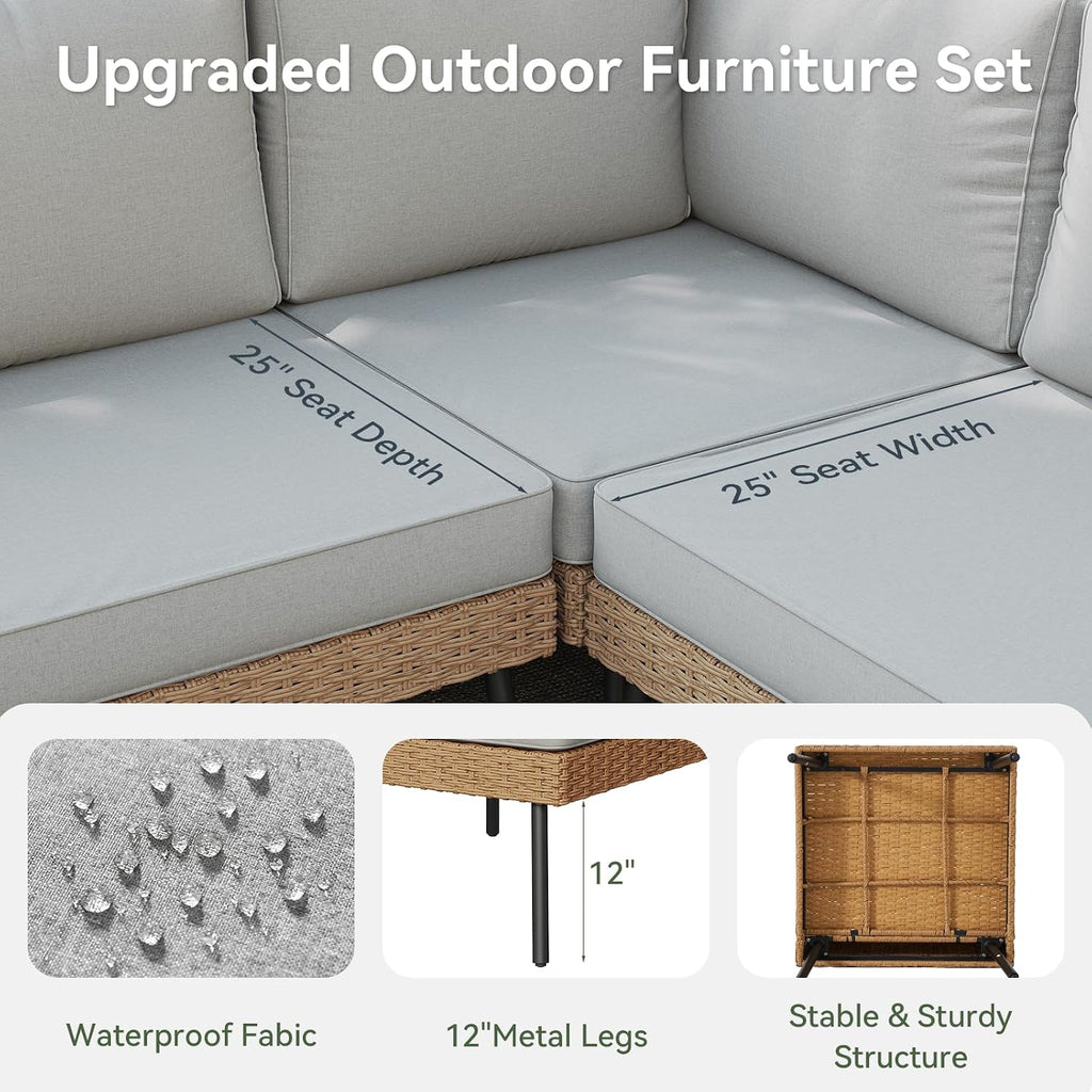 8 Piece Patio Furniture Set, 8 Seats Outdoor Sectional Sofas with Thick Cushion, Wicker Outdoor Patio Furniture Set