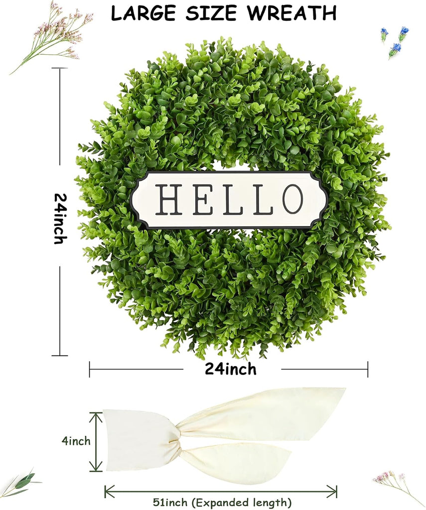 Large Boxwood Wreath Front Door 24'' Artificial Spring Wreaths for Front Door Farmhouse Wedding Green Year Round