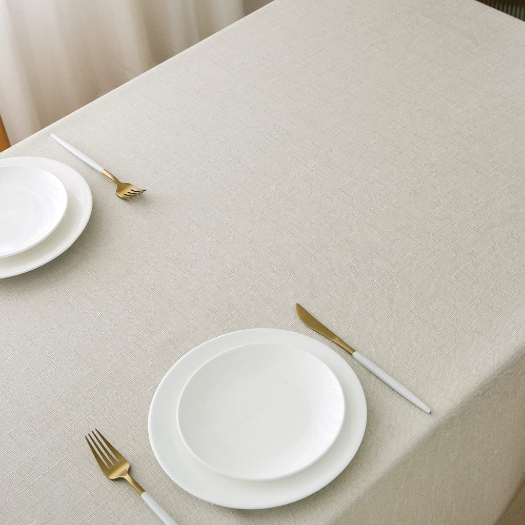 Linen Tablecloth for Rectangle Table 120 Inch, Textured Table Cloth 8 FT Water Resistant Farmhouse Dining Party, 54 x