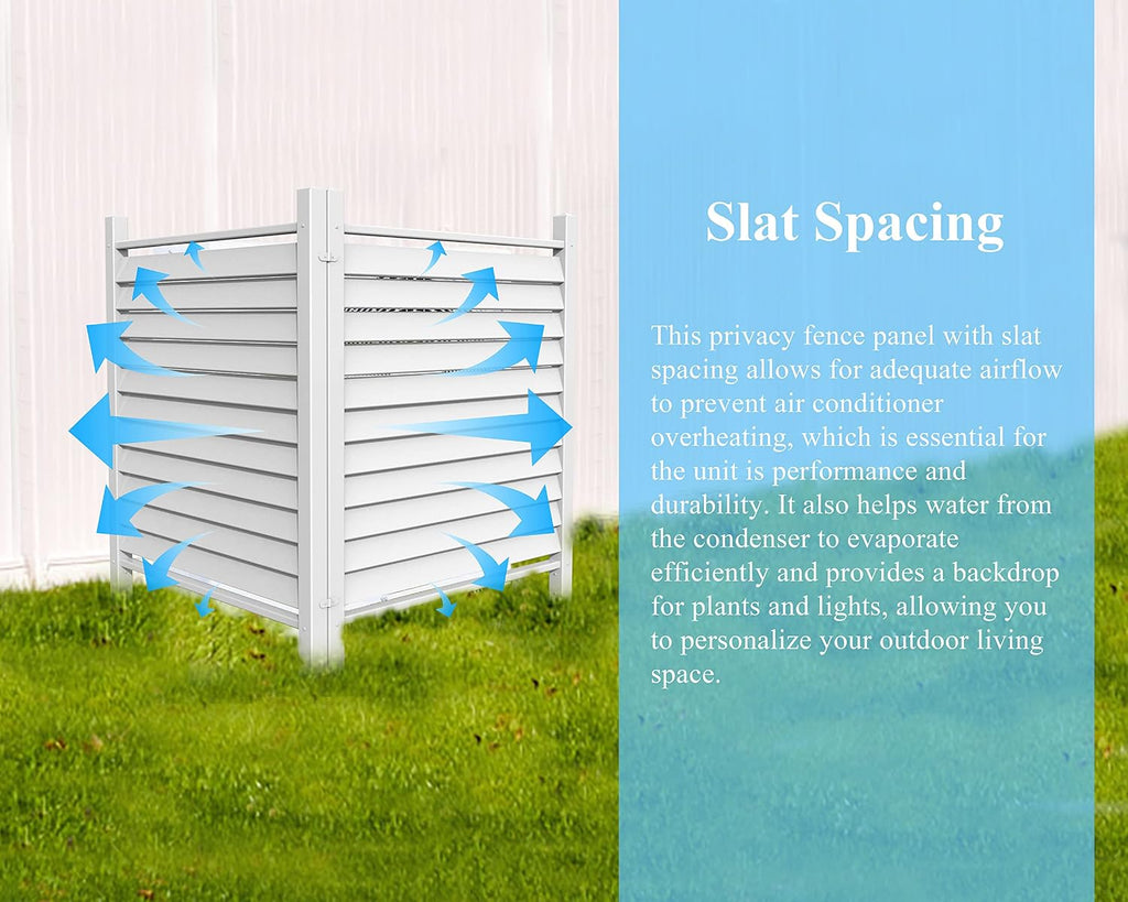 36" W X 45" H Reinforced White Vinyl Privacy Fence, Double Windproof Air Conditioner Fence Trash Can Fence, Louvered