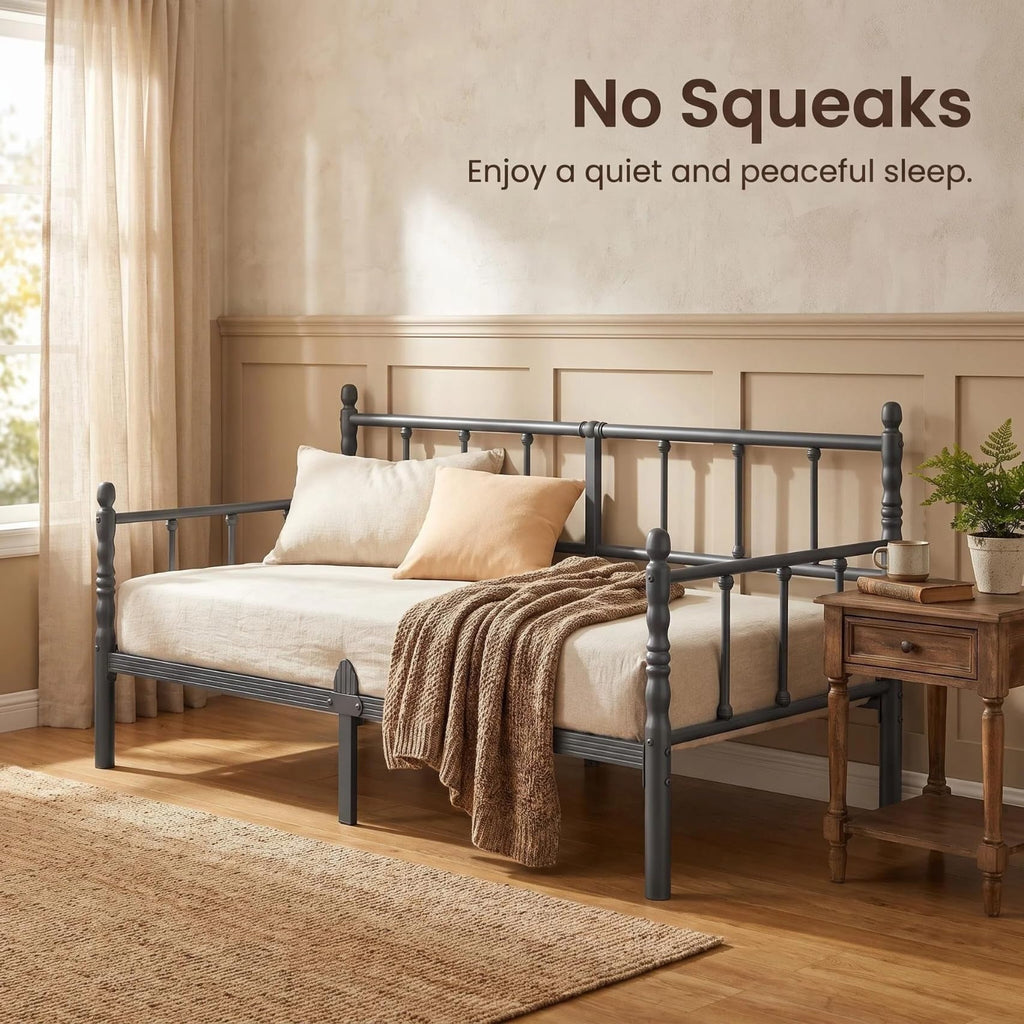 12 Inch Twin Metal Daybed Frame with Vintage Headboard