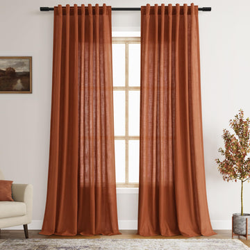 Rust Linen Curtains 94 inches Long 2 Panel Back Tab Rod Pocket Rustic Farmhouse Boho Curtain Brick Burnt Bohemian