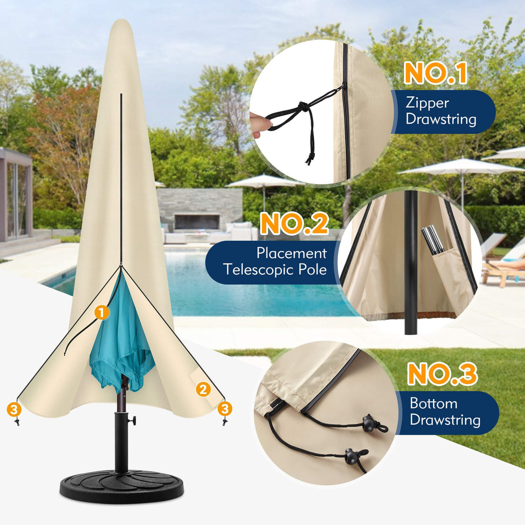 Outdoor - Patio Umbrella Covers with Waterproof Oxford, Folding Rod, Parasol Cover for 7.5ft - 11ft Round Table