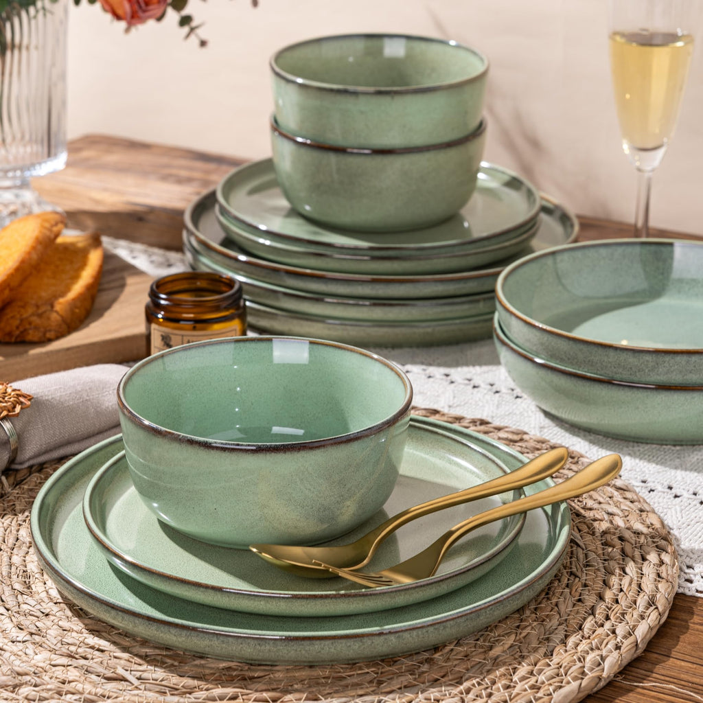 Dinnerware Sets for 6, 24 Pieces Ceramic Plates and Bowls Set