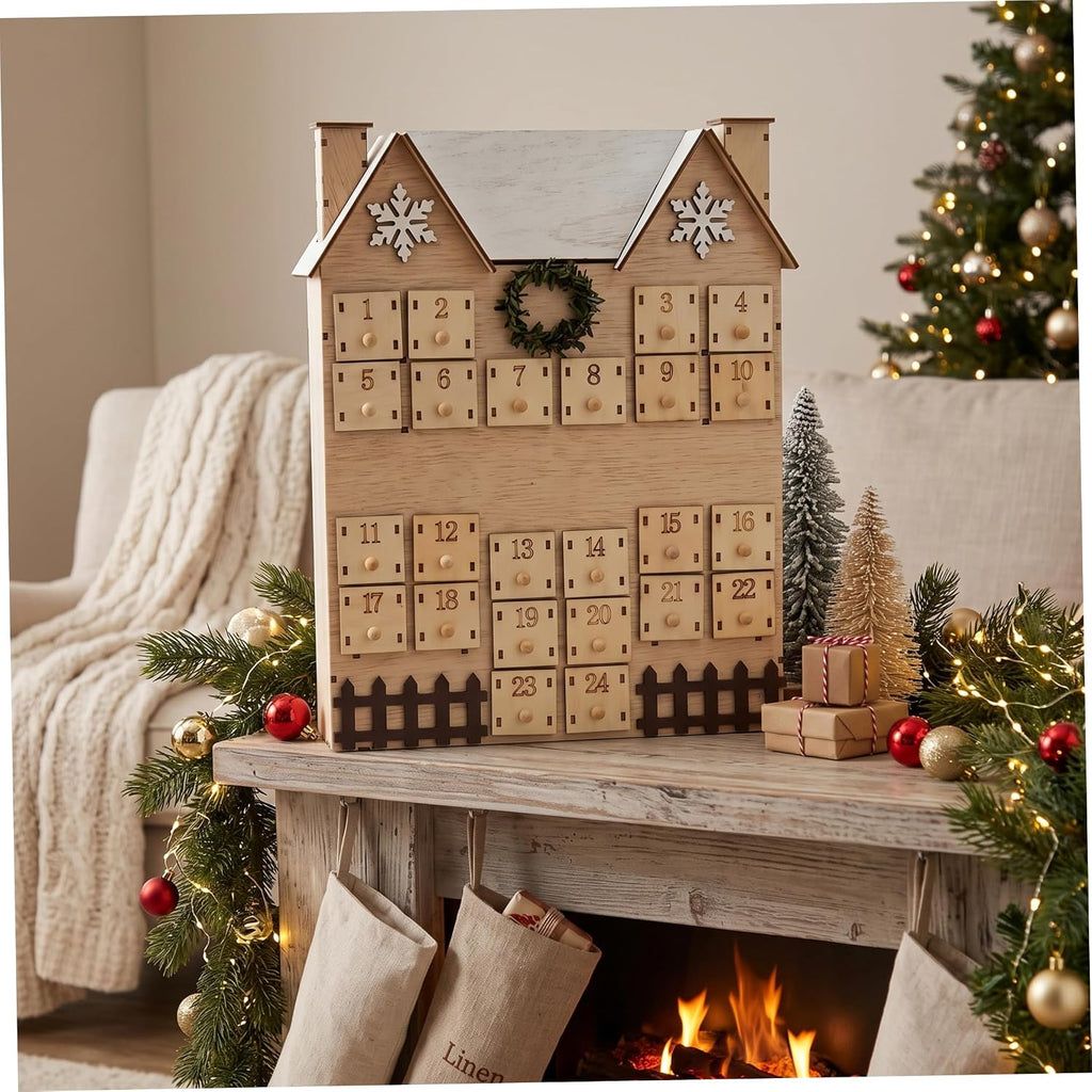 Wooden Advent Calendar Empty 24-drawer Christmas Countdown Calendar Khaki