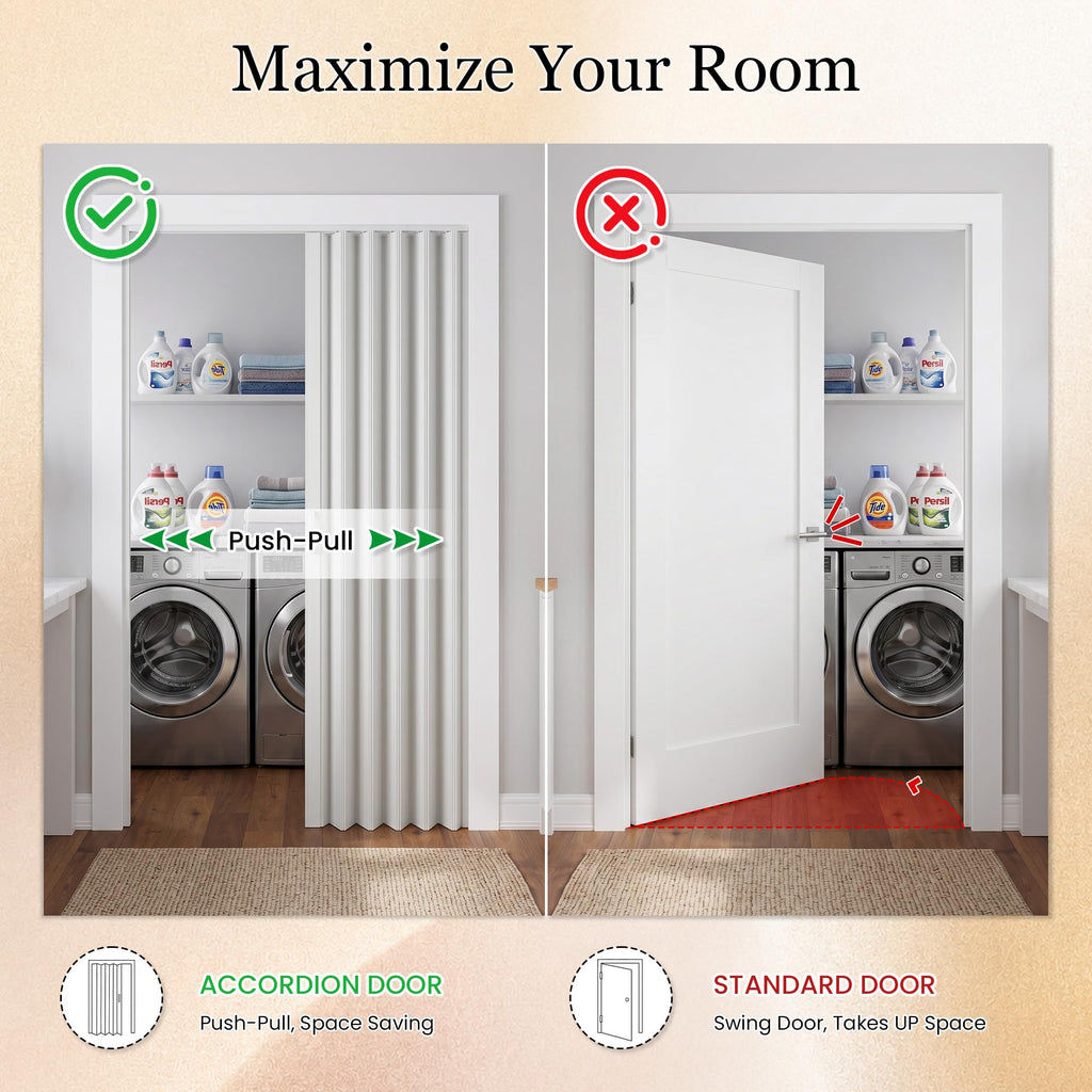 36" x 80" Accordion Doors Interior, Double Walled, White Ash