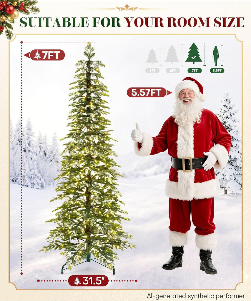 Pre-lit Pencil Christmas Tree: Snow Flocked 440 LED Lights