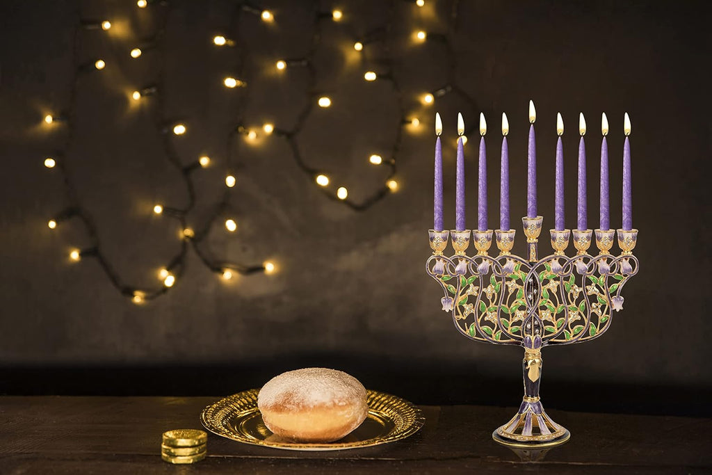 Tree of Life Hanukkah , Fits All Standard Chanukah Candles, Modern Jeweled Candle Menorahs for Chanukah - Multicolored
