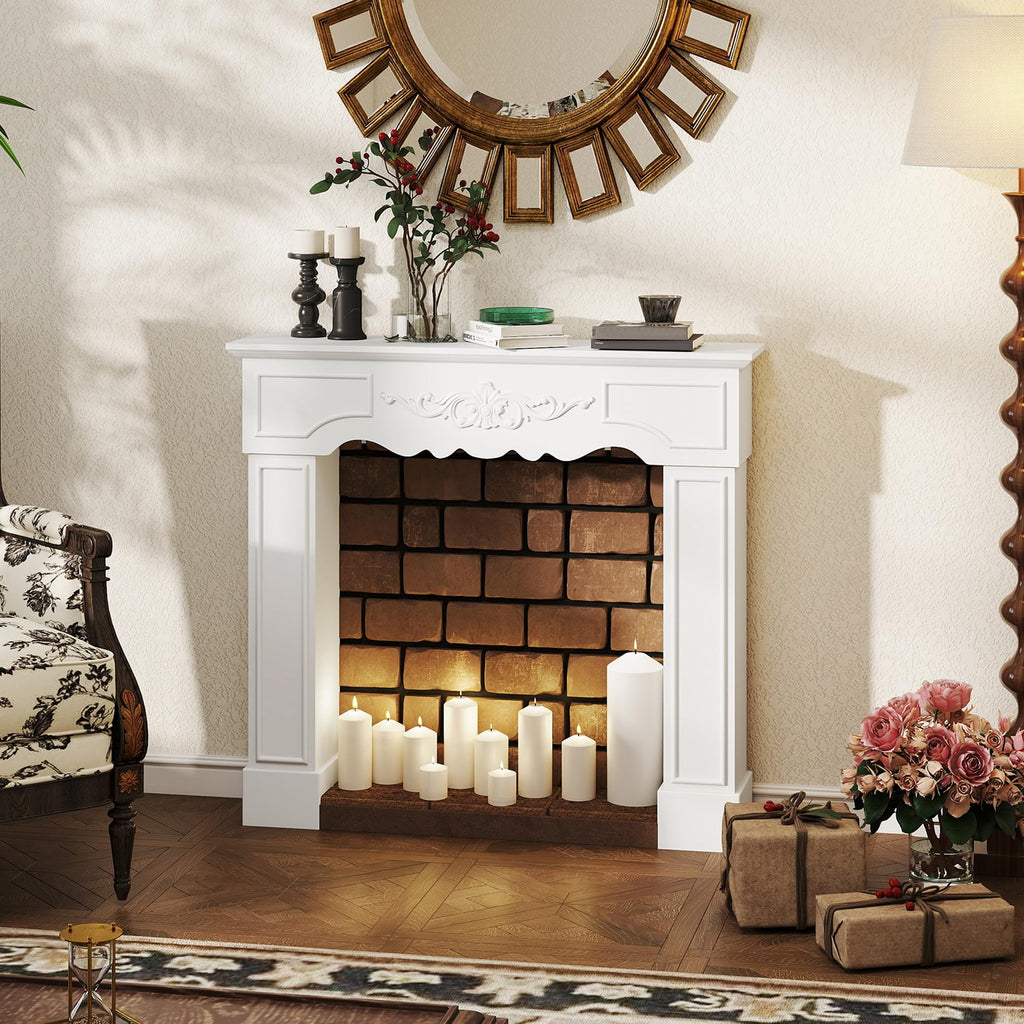 Baroque Fireplace Mantel Freestanding with Leg 43.3"x39.8" White