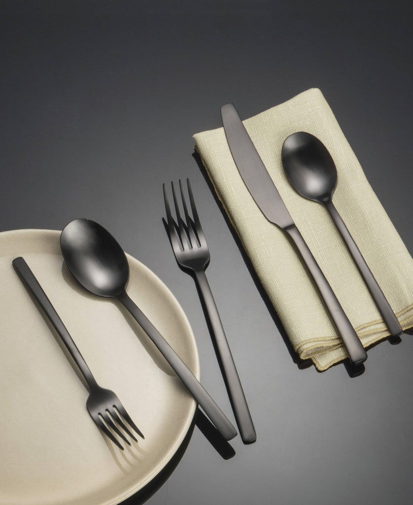 Beacon Black Satin 45-Piece Silverware Set for 8, Flatware