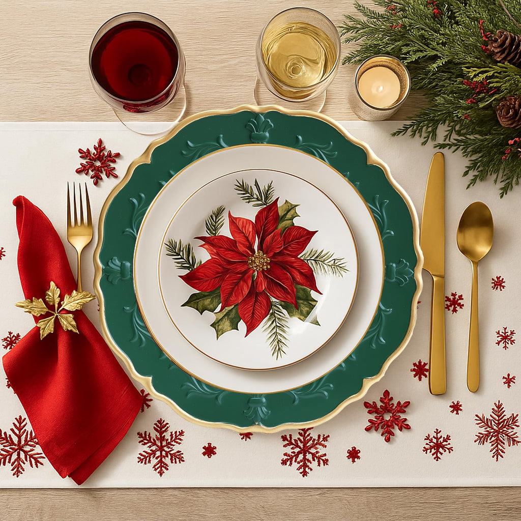 Christmas Green Plastic Charger Plates Set of 6