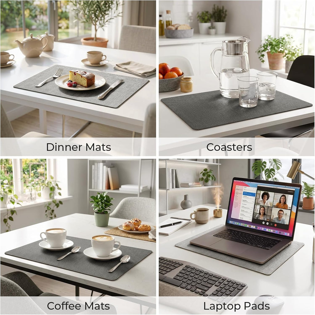 Vinyl Placemats, Reversible Faux Leather Heat Resistant Wipeable Table Mats, Waterproof Washable Non-Slip - Set of 4
